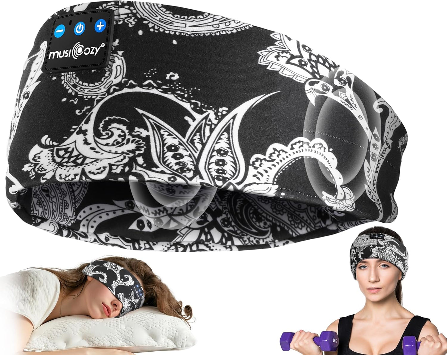 MUSICOZY Sleep Headphones Bluetooth Headband 5.4 Wireless Headband Headphones for Sleeping for Side Sleeper with Ultra-Thin HD Stero Speaker for Workout