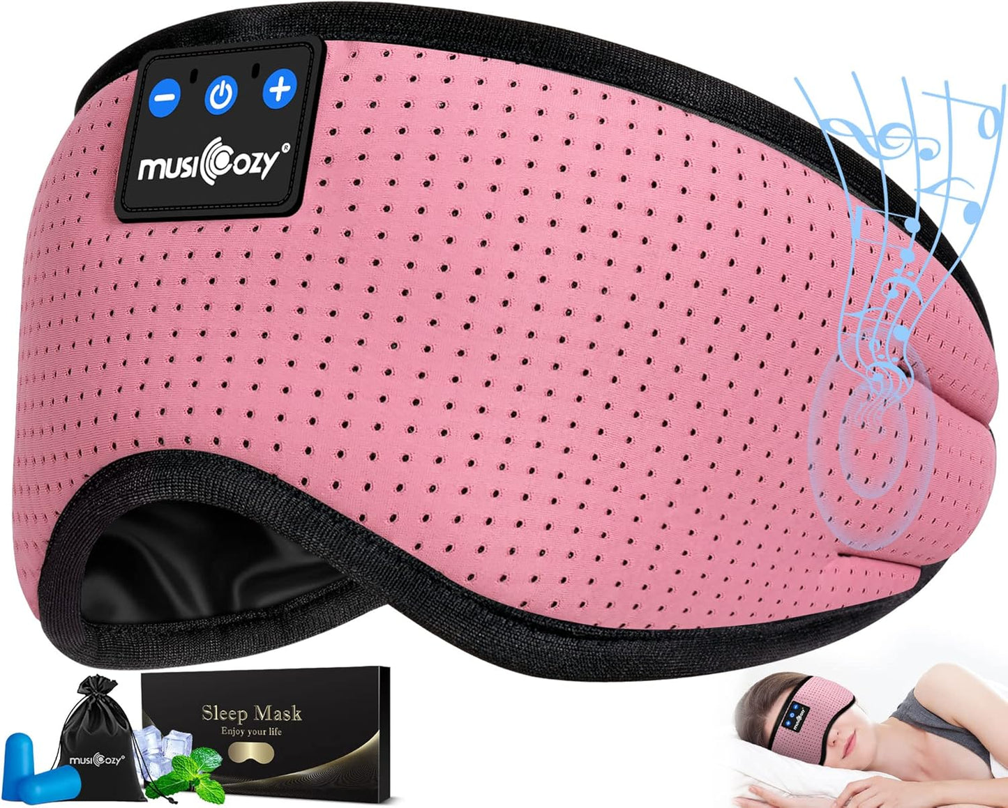 MUSICOZY Sleep Headphones Bluetooth 5.4 Headband Breathable Sleeping Headphones, Wireless Music Eye Mask Earbuds Earphones for Side Sleepers Men Women Air Travel Cool Tech Gadget Gifts