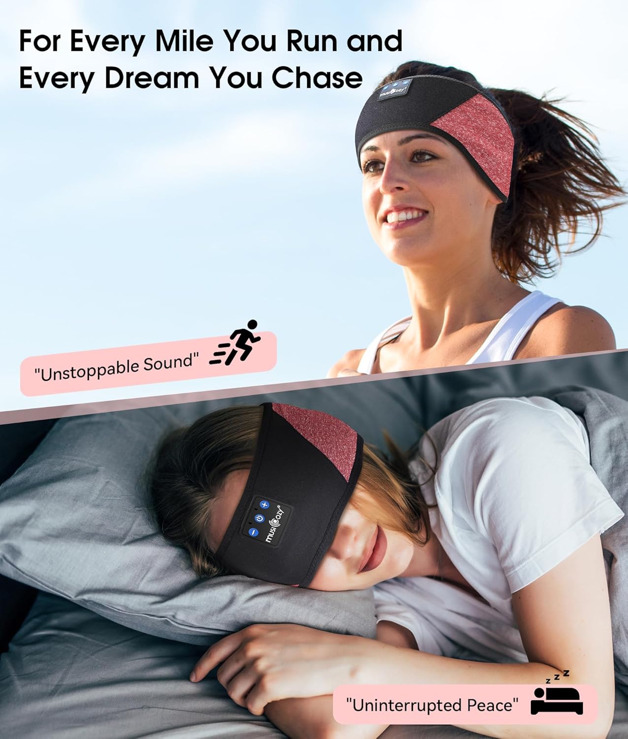 MUSICOZY Sleep Headphones Bluetooth 5.4 Headband, Wireless Earphones Music Sleep Earbuds Sleeping Eye Mask with HD Stereo Speakers for Workout Running Travel Yoga, Ideal Gifts for Women Men