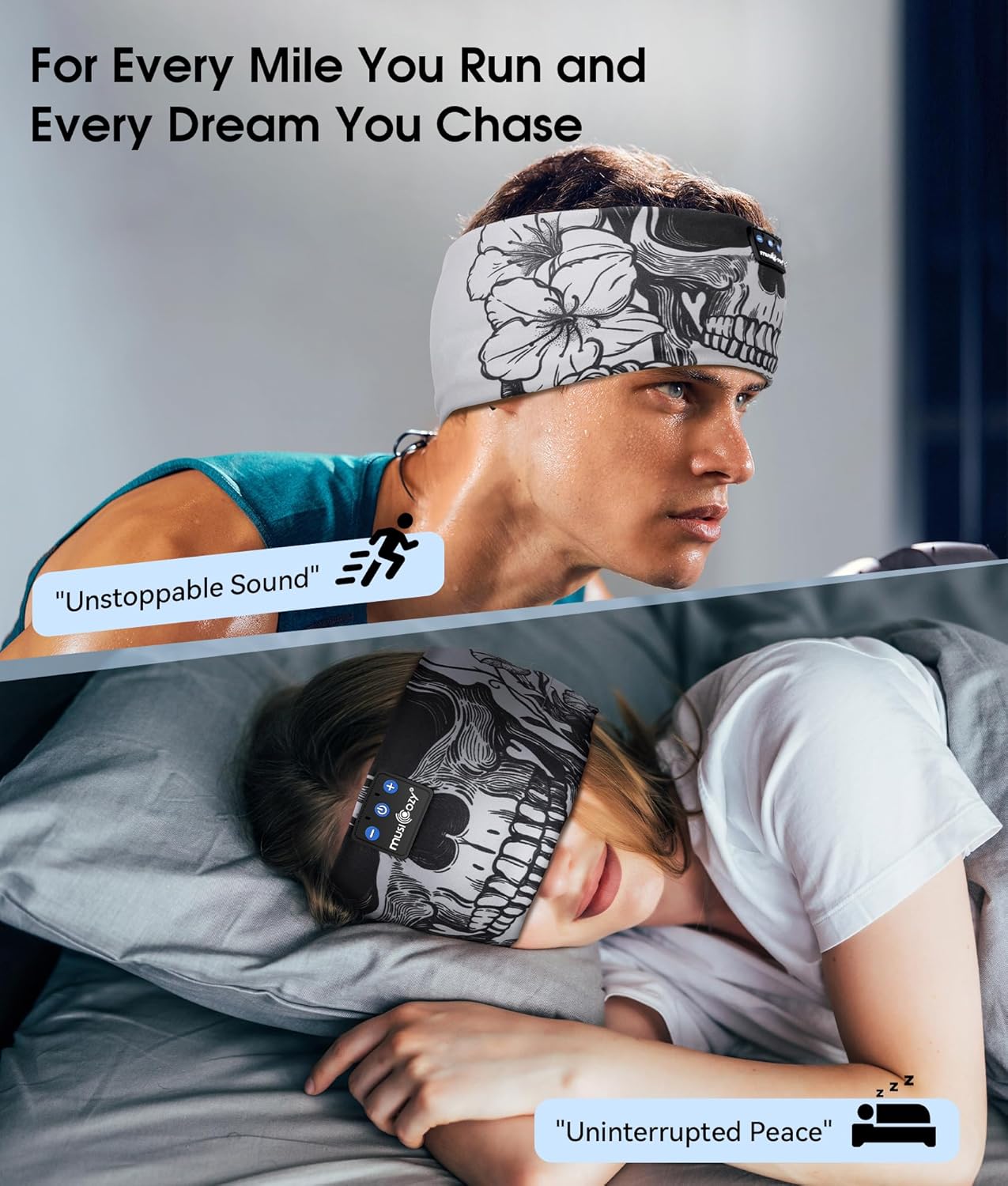 MUSICOZY Sleep Headphones Bluetooth 5.4 Headband, Wireless Earphones Music Sleep Earbuds Sleeping Eye Mask with HD Stereo Speakers for Workout Running Travel Yoga, Ideal Gifts for Women Men