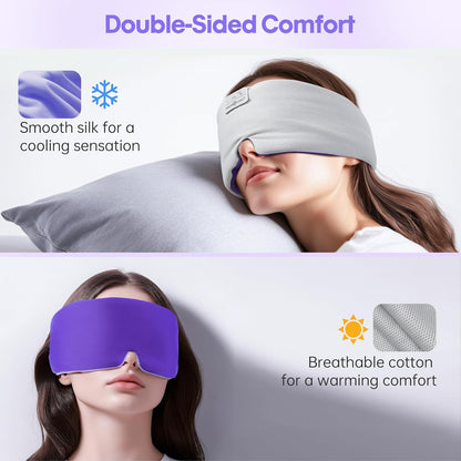 MUSICOZY Ice Silk Sleep Headphones with Bluetooth Mask, Eye Mask for Sleeping in Total Darkness, 5.4 Bluetooth Sleep Mask Sleep Headphones, Soft, Gifts for Men Women (Purple)