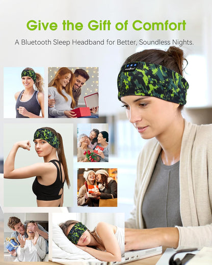 MUSICOZY Sleep Headphones Bluetooth Headband 5.4 Wireless Headband Headphones for Sleeping for Side Sleeper with Ultra-Thin HD Stero Speaker for Workout (Sketch Green)