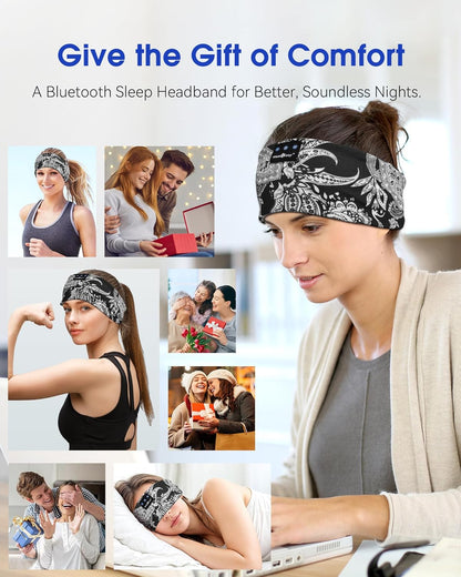 MUSICOZY Sleep Headphones Bluetooth Headband 5.4 Wireless Headband Headphones for Sleeping for Side Sleeper with Ultra-Thin HD Stero Speaker for Workout (Black & White)