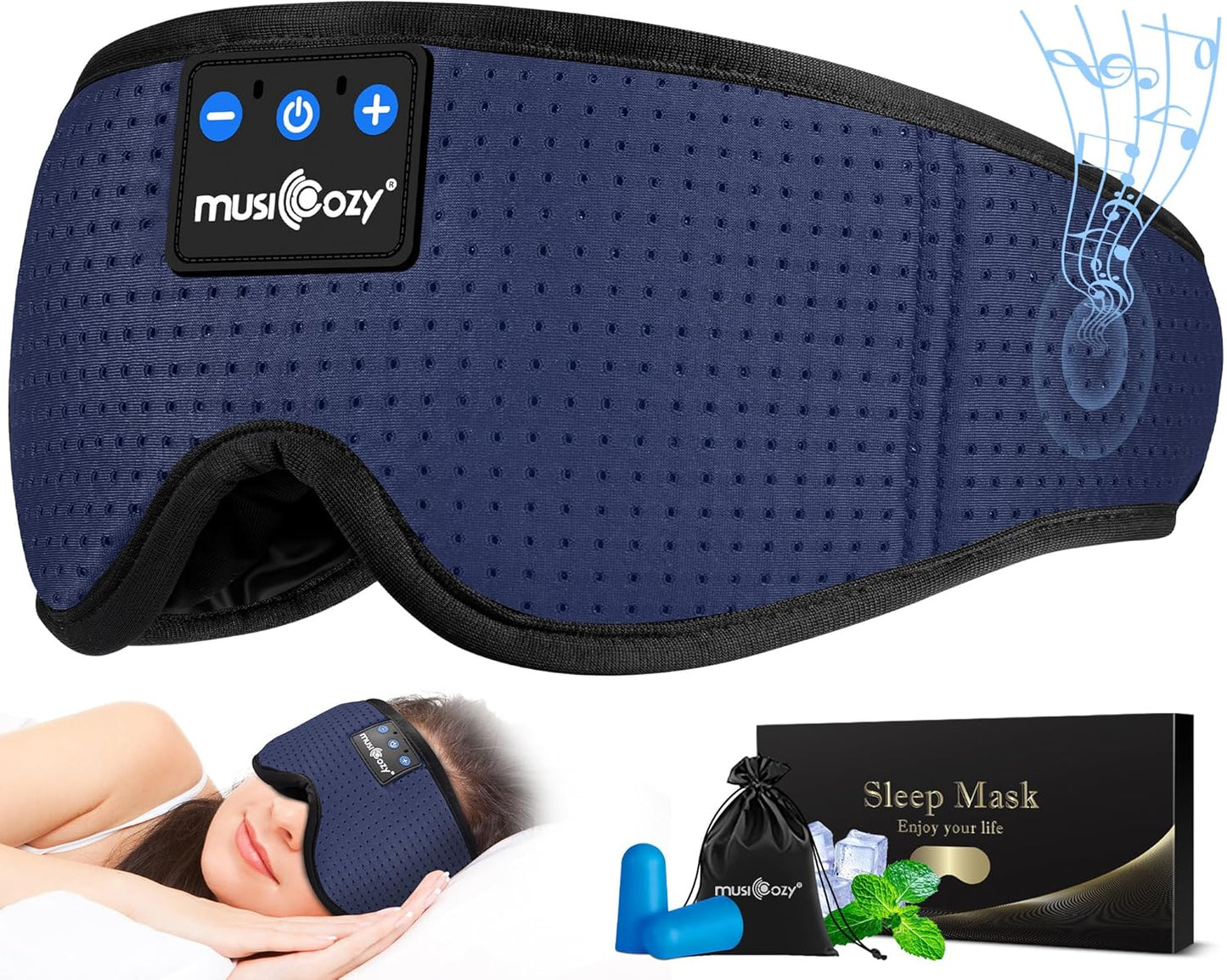 MUSICOZY Sleep Headphones Masks, Headphones Masks for Sleeping Wireless Music Mask, Bluetooth Sleep Eye Mask for Sleeping for Side Sleepers Men Women with Speakers Cool Tech Gadgets Gifts