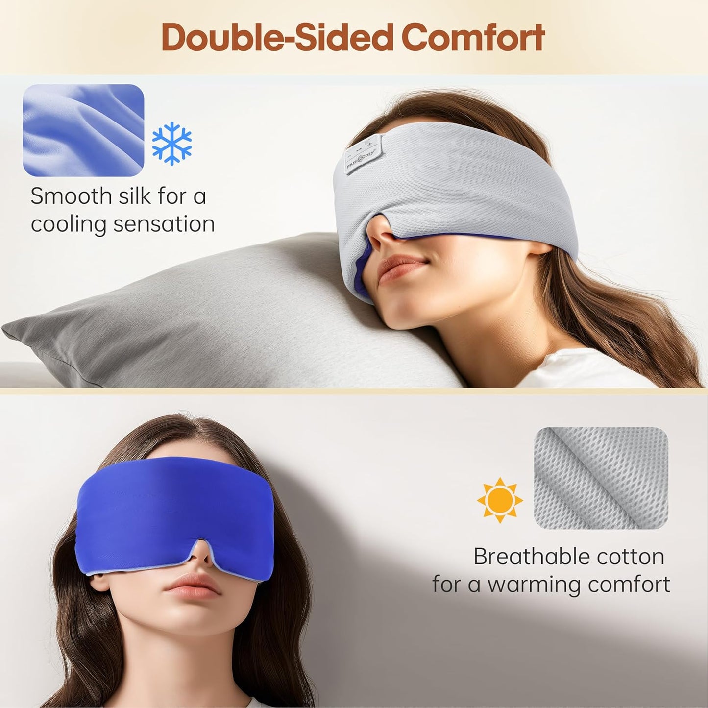 MUSICOZY Ice Silk Sleep Headphones with Bluetooth Mask, Eye Mask for Sleeping in Total Darkness, 5.4 Bluetooth Sleep Mask Sleep Headphones, Soft, Gifts for Men Women (Blue)