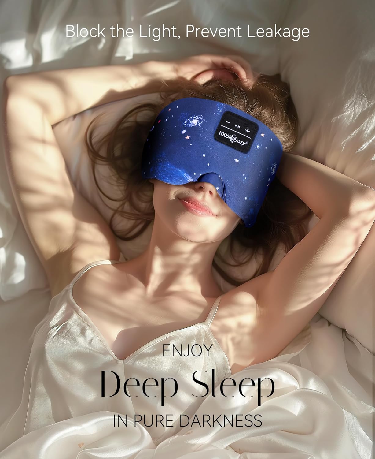 MUSICOZY Sleep Headphones Bluetooth Sleep Mask with Headphones Eye Mask Wireless Bluetooth 5.4 with Adjustable Headband Total Blackout for All Night Sleep, Travel & Nap