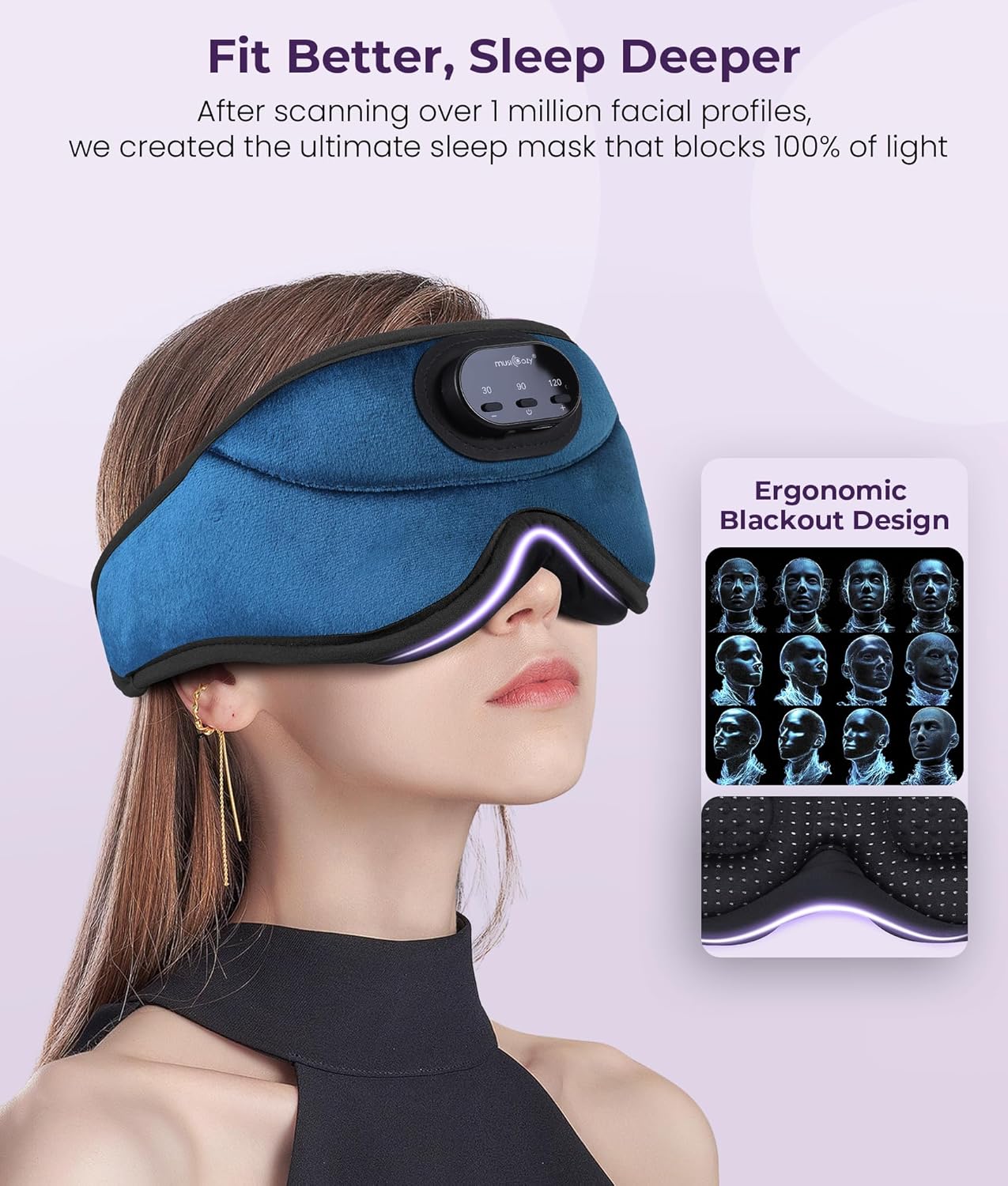 MUSICOZY 3D Bluetooth Sleep Mask with Headphones and Timer Wireless Sleep Headphones for Side Sleepers Eye Mask with Bluetooth Headphone Unique Gifts for Men Women Black