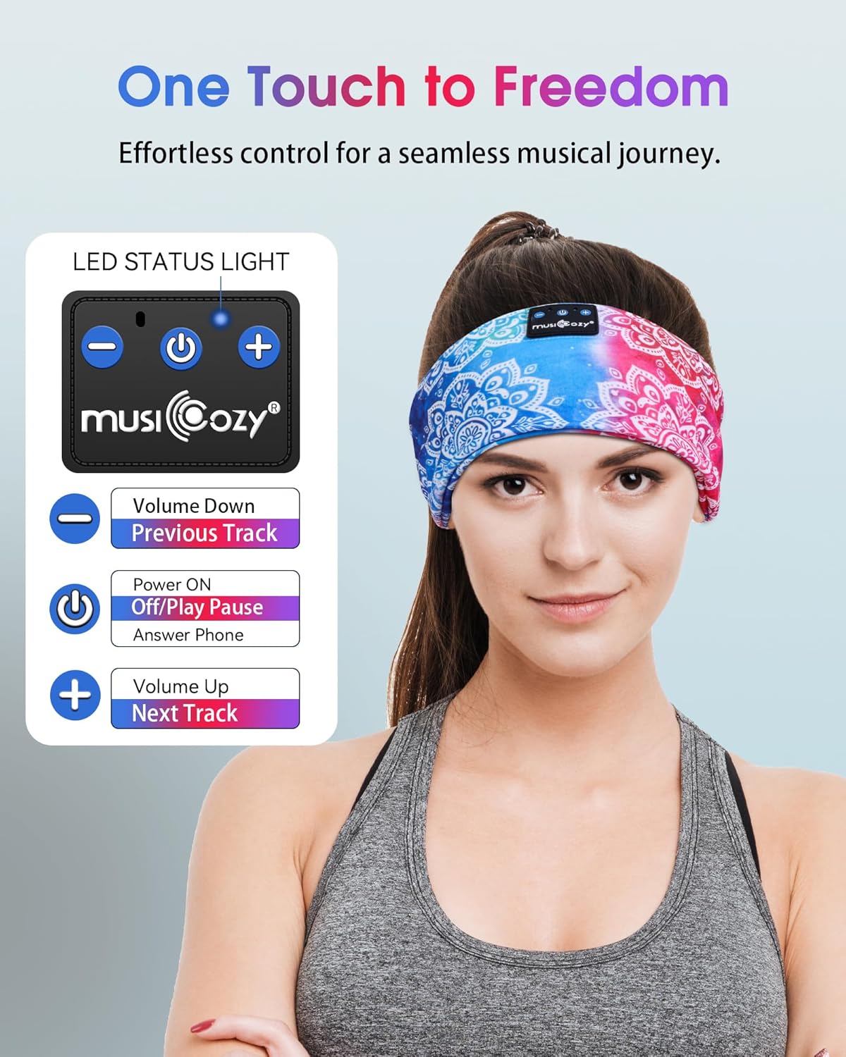 MUSICOZY Sleep Headphones Bluetooth Headband 5.4 Wireless Headband Headphones for Sleeping for Side Sleeper with Ultra-Thin HD Stero Speaker for Workout (Sunflower Blue)