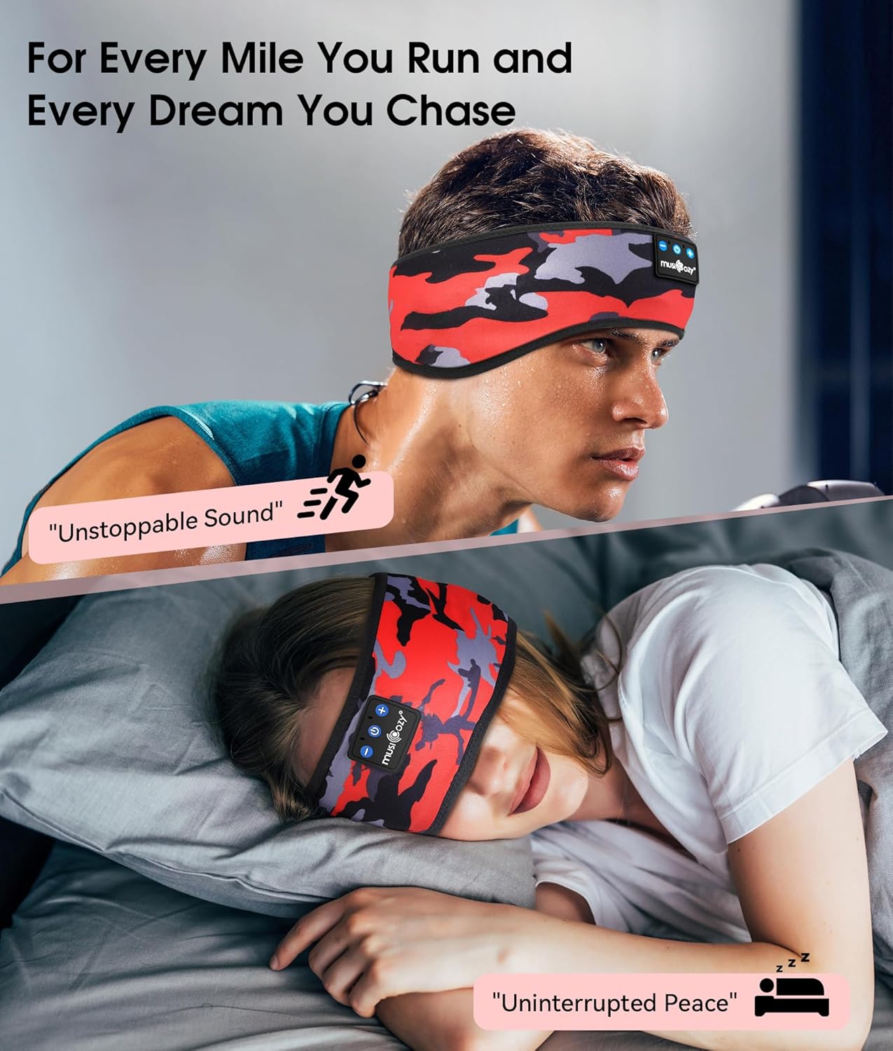 MUSICOZY Sleep Headphones Bluetooth 5.4 Headband, Wireless Earphones Music Sleep Earbuds Sleeping Eye Mask with HD Stereo Speakers for Workout Running Travel Yoga, Ideal Gifts for Women Men