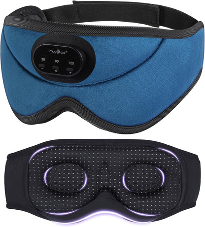 MUSICOZY 3D Bluetooth Sleep Mask with Headphones and Timer Wireless Sleep Headphones for Side Sleepers Eye Mask with Bluetooth Headphone Unique Gifts for Men Women Black