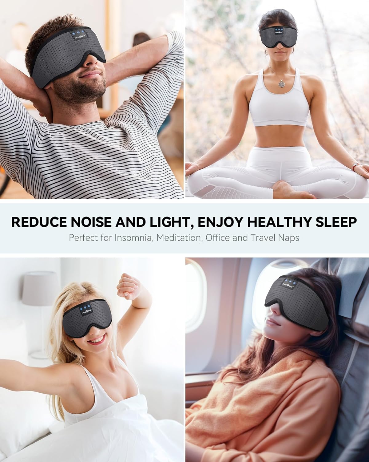 MUSICOZY Sleep Headphones Bluetooth Sleep Eye Mask for Sleeping, Headband Wireless Music Sleeping Masks Headphones, Sleep Earbuds for Side Sleepers Men Women with Speakers Cool Tech Gadgets(Grey)