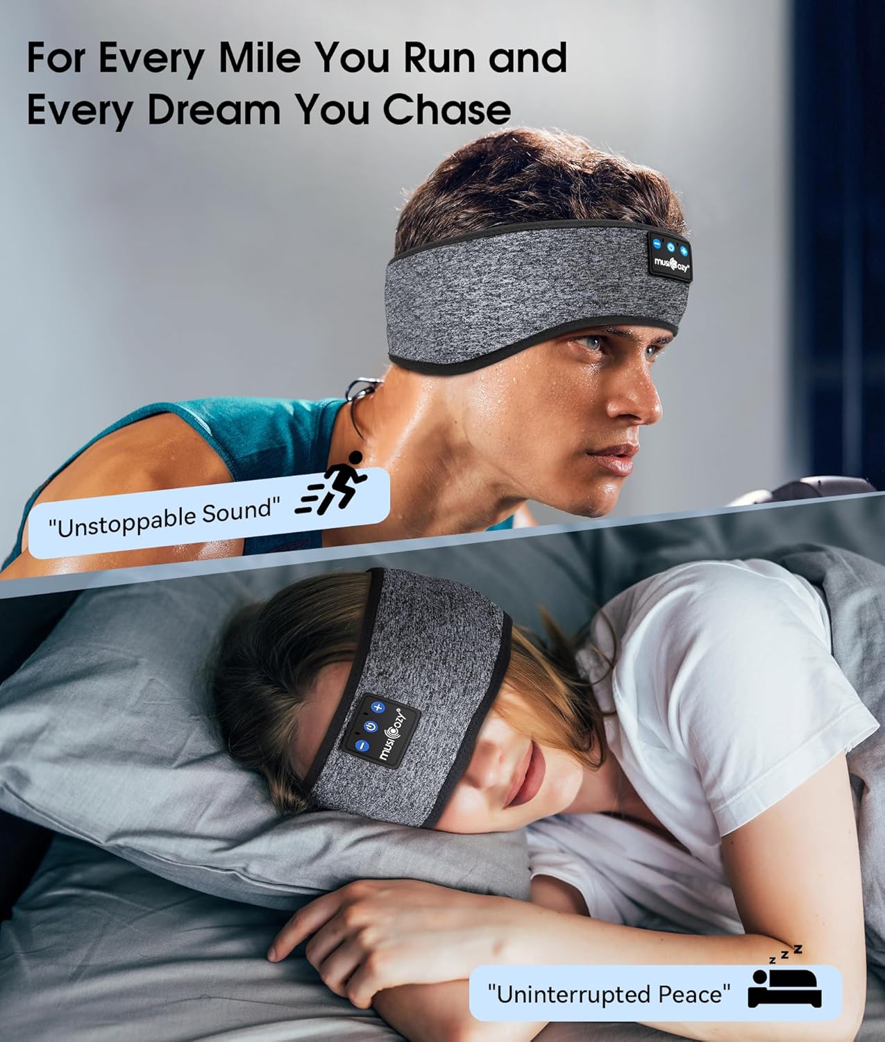 MUSICOZY Sleep Headphones Bluetooth 5.4 Headband, Wireless Earphones Music Sleep Earbuds Sleeping Eye Mask with HD Stereo Speakers for Workout Running Travel Yoga, Ideal Gifts for Women Men