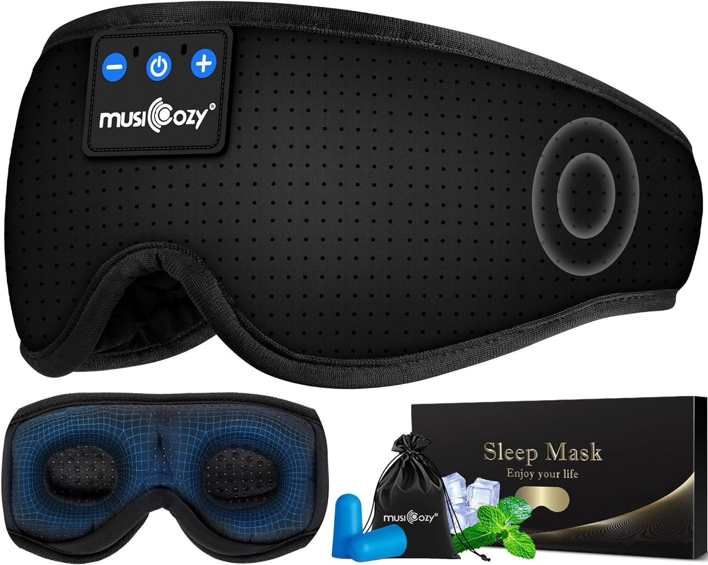 MUSICOZY 3D Bluetooth 5.4 Sleep Headphones, Breathable Wireless Music Eye Mask, Sleeping Headphones with Headband for Side Sleepers, Women, Men, Air Travel, Unique Tech Gifts