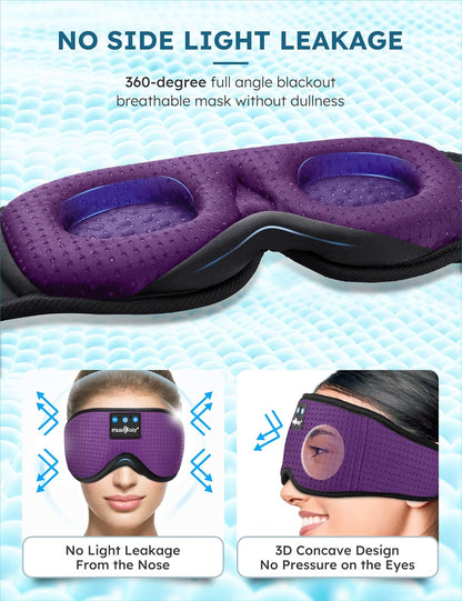 MUSICOZY Sleep Headphones Wireless Mask 3D Sleeping Eye Mask, Music Headband Headphones Sleep Earbuds Earphones for Side Sleeper Sleep Silk Eye Mask Cool Gadget Holiday for Mom Women(Purple+Black)