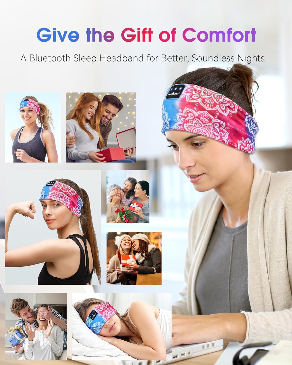 MUSICOZY Sleep Headphones Bluetooth Headband 5.4 Wireless Headband Headphones for Sleeping for Side Sleeper with Ultra-Thin HD Stero Speaker for Workout (Sunflower Blue)