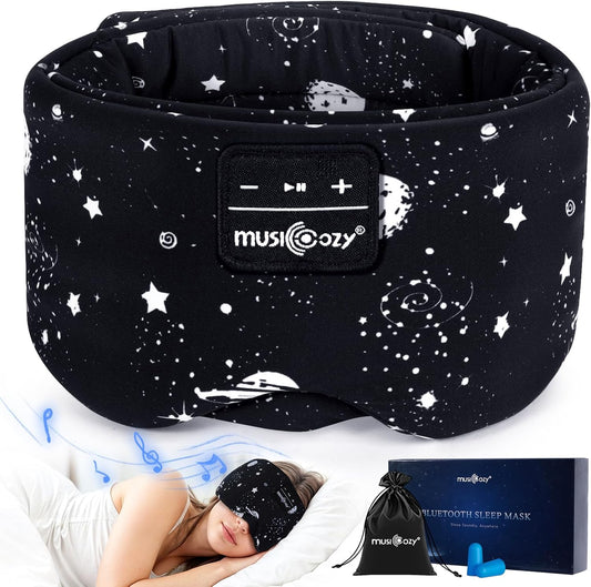 MUSICOZY Sleep Headphones Bluetooth Sleep Mask with Headphones Eye Mask Wireless Bluetooth 5.4 with Adjustable Headband Total Blackout for All Night Sleep, Travel & Nap
