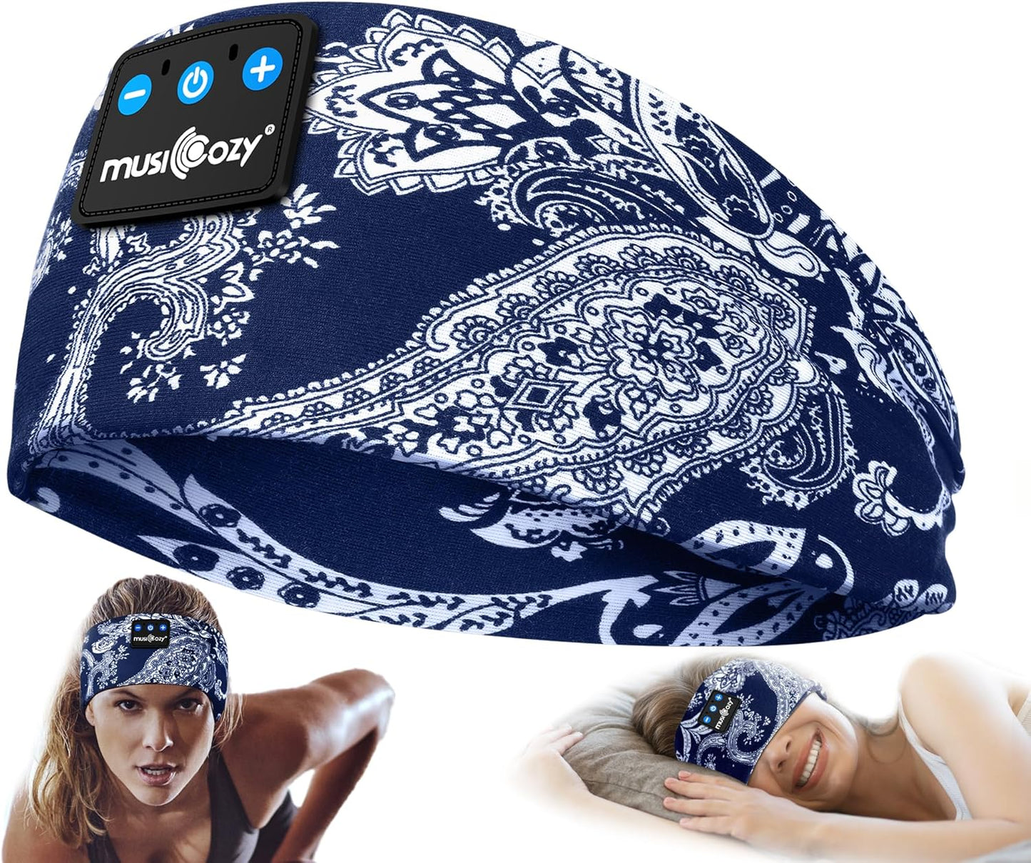 MUSICOZY Sleep Headphones Bluetooth Headband 5.4 Wireless Headband Headphones for Sleeping for Side Sleeper with Ultra-Thin HD Stero Speaker for Workout (Blue Arrow)