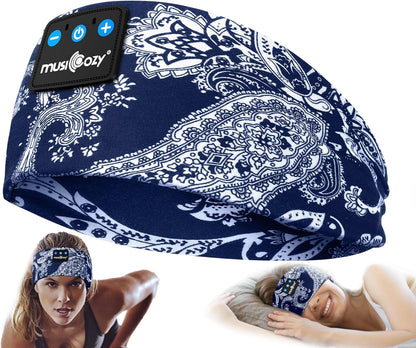 MUSICOZY Sleep Headphones Bluetooth Headband 5.4 Wireless Headband Headphones for Sleeping for Side Sleeper with Ultra-Thin HD Stero Speaker for Workout (Blue Arrow)