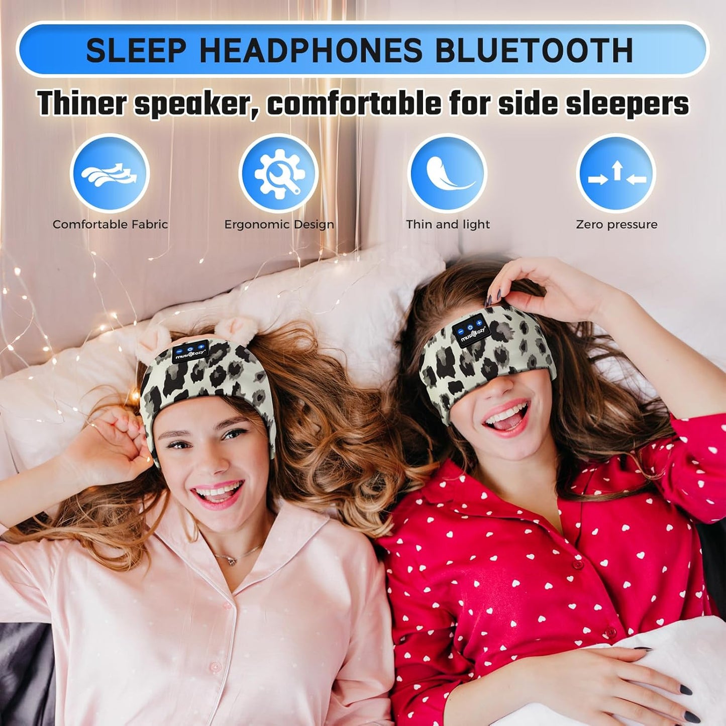MUSICOZY Bluetooth 5.4 Sleep Headphones – 3-in-1 Headband with Eye Mask, Hidden Earbuds & Sweat-Wicking Design