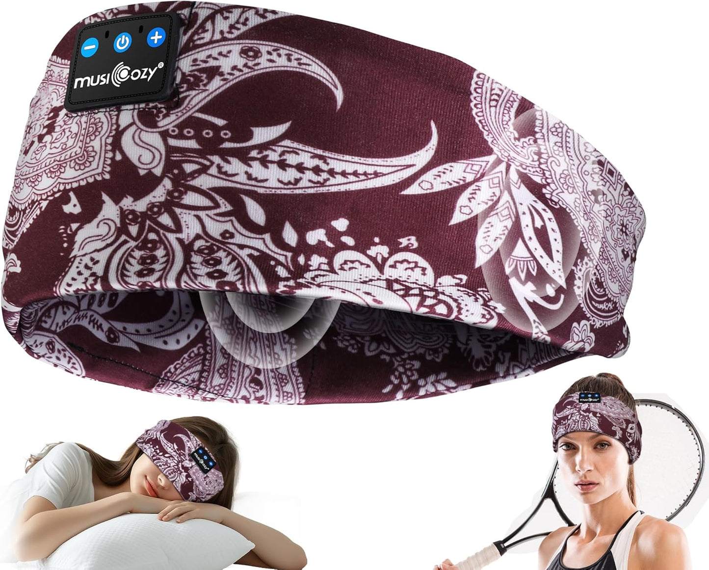 MUSICOZY Sleep Headphones Bluetooth Headband 5.4 Wireless Headband Headphones for Sleeping for Side Sleeper with Ultra-Thin HD Stero Speaker for Workout (Blue Arrow)