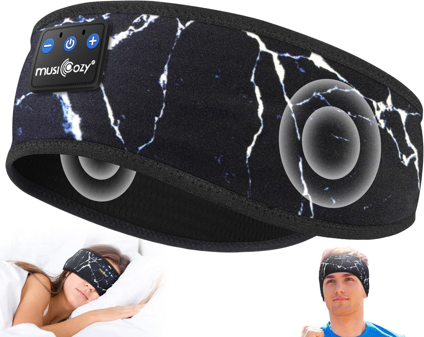 MUSICOZY Bluetooth 5.4 Sleep Headphones – 3-in-1 Headband with Eye Mask, Hidden Earbuds & Sweat-Wicking Design