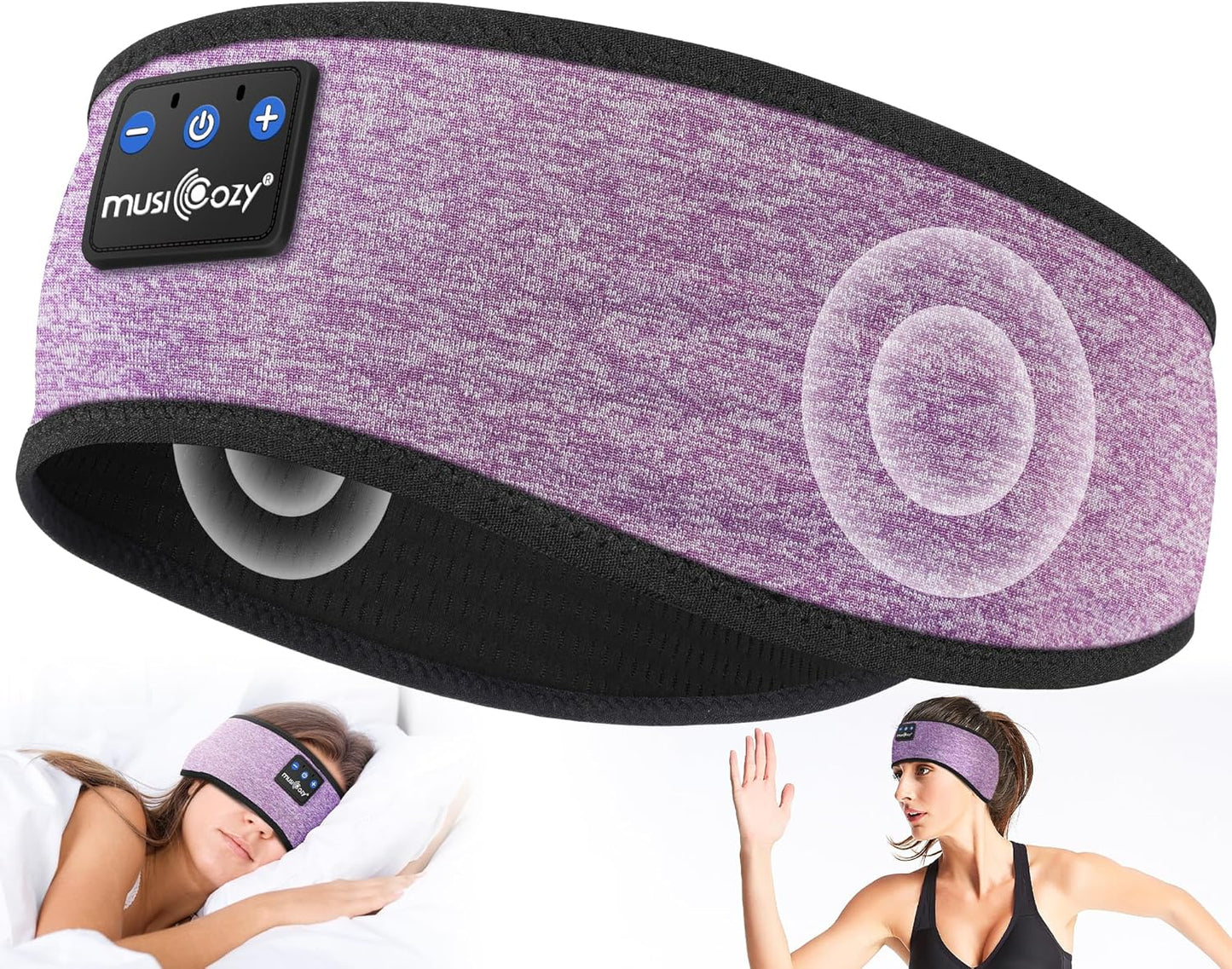 MUSICOZY Bluetooth 5.4 Sleep Headphones – 3-in-1 Headband with Eye Mask, Hidden Earbuds & Sweat-Wicking Design
