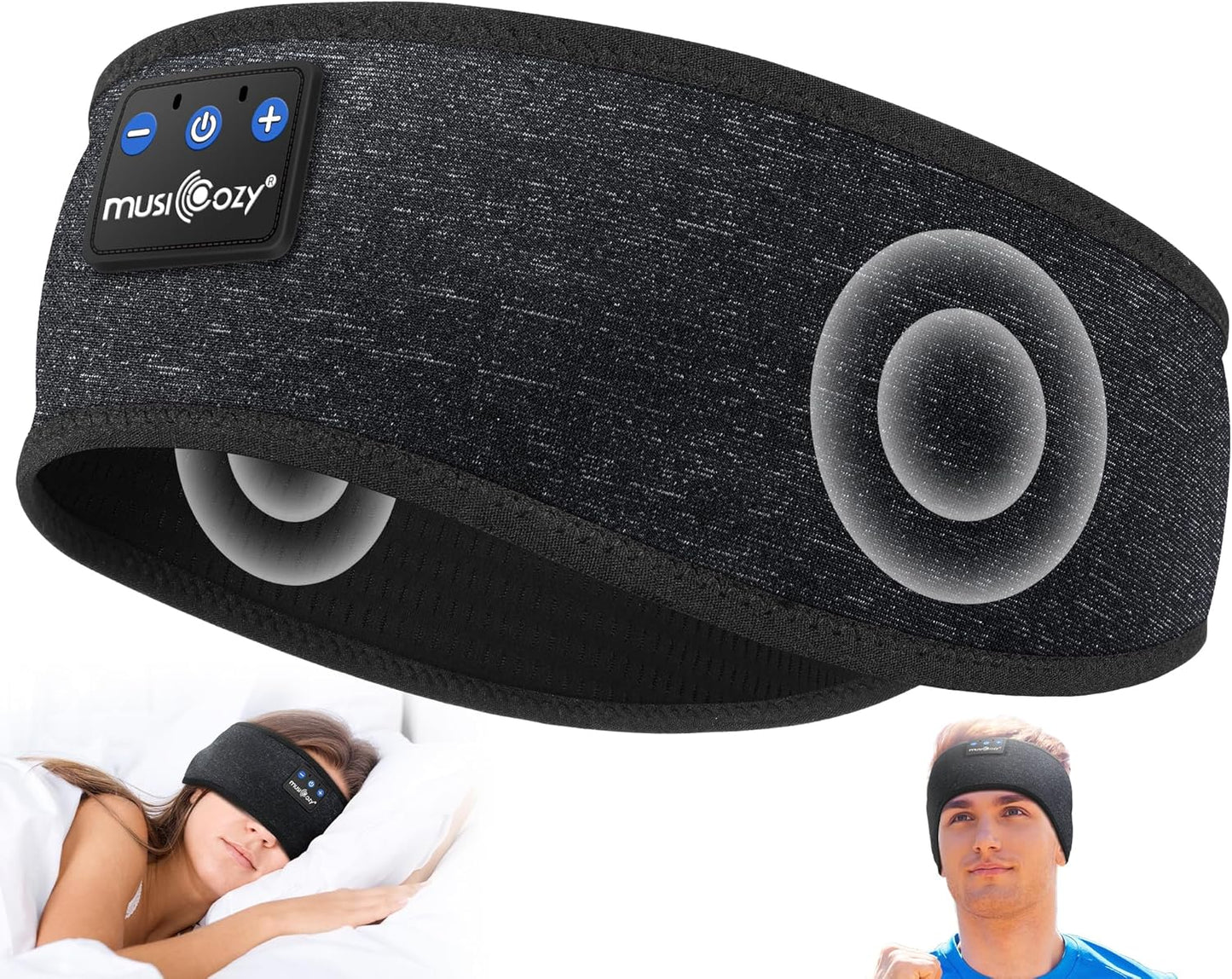 MUSICOZY Bluetooth 5.4 Sleep Headphones – 3-in-1 Headband with Eye Mask, Hidden Earbuds & Sweat-Wicking Design