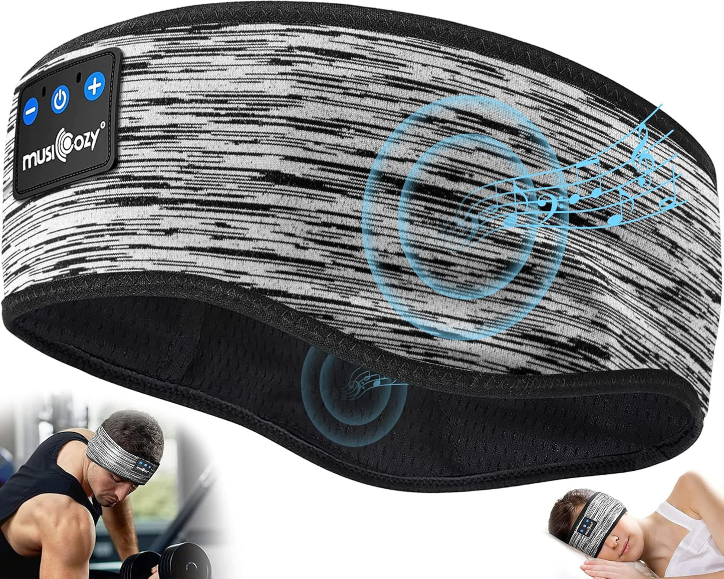 MUSICOZY Bluetooth 5.2 Sleep Headphones, Wireless Headband Headphones with HD Stereo Speakers, Sports Earphones for Sleeping, Running, Yoga, Ideal Gifts for Men, Women, Teens