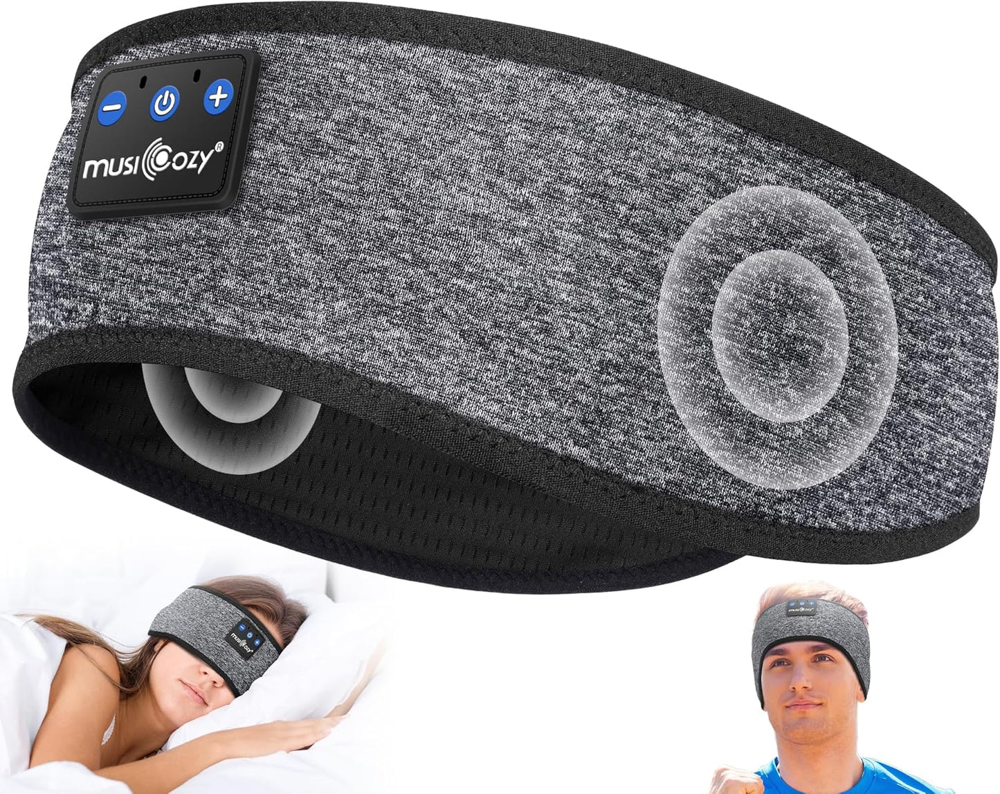MUSICOZY Bluetooth 5.4 Sleep Headphones – 3-in-1 Headband with Eye Mask, Hidden Earbuds & Sweat-Wicking Design
