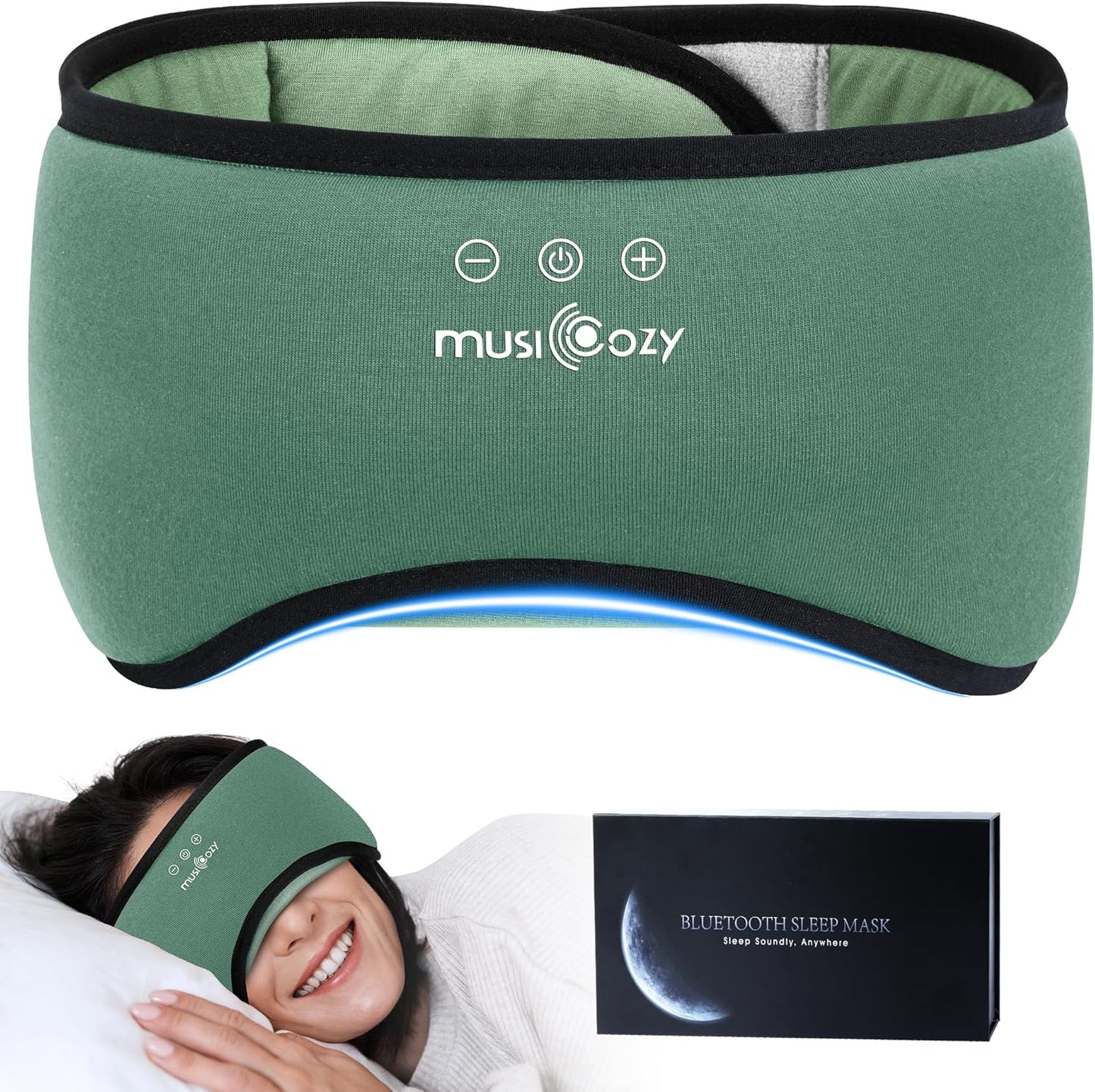 MUSICOZY Sleep Headphones Eye Mask Bluetooth 5.4 Bamboo Cotton Full Coverage Headphones Headband for Side Sleepers Wireless Earphones with Speaker Sleep Music Earbuds for Men Women (Classic Black)