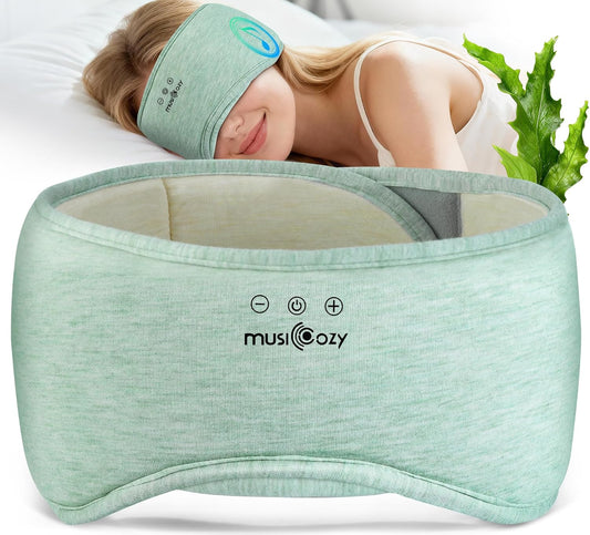 MUSICOZY Bluetooth 5.4 Sleep Headphones Eye Mask with Seaweed Fiber Cotton Ultra Soft Fully Wrapped Sleep Mask with Headphones for Side Sleepers 14 Hours Playtime Gifts for Men Women