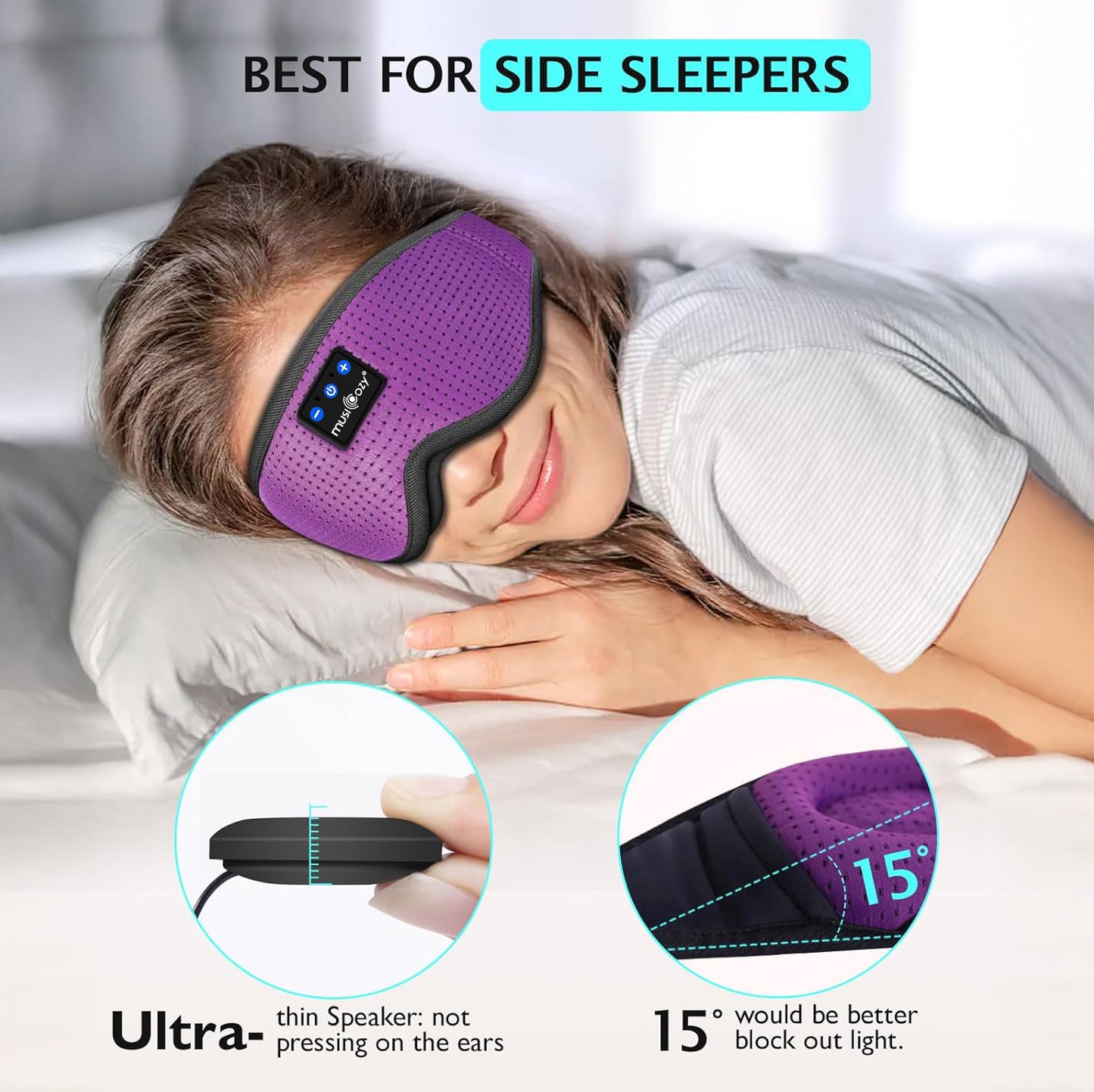 MUSICOZY Bluetooth 5.4 Sleep Headphones Mask – Noise-Cancelling Eye Mask with Ultra-Thin Stereo Speakers, Adjustable Ergonomic Design, for Side Sleepers, Travel, Office, Yoga, Gifts, Stress Relief