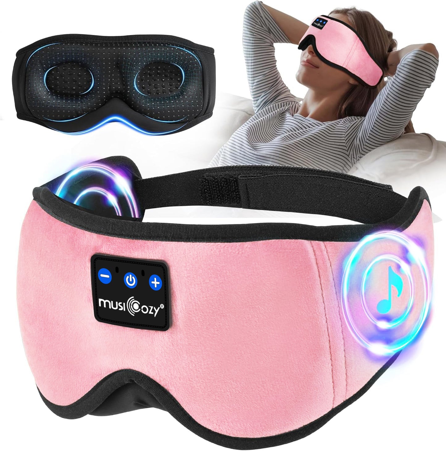 MUSICOZY Bluetooth 5.4 Sleep Headphones Mask – Noise-Cancelling Eye Mask with Ultra-Thin Stereo Speakers, Adjustable Ergonomic Design, for Side Sleepers, Travel, Office, Yoga, Gifts, Stress Relief